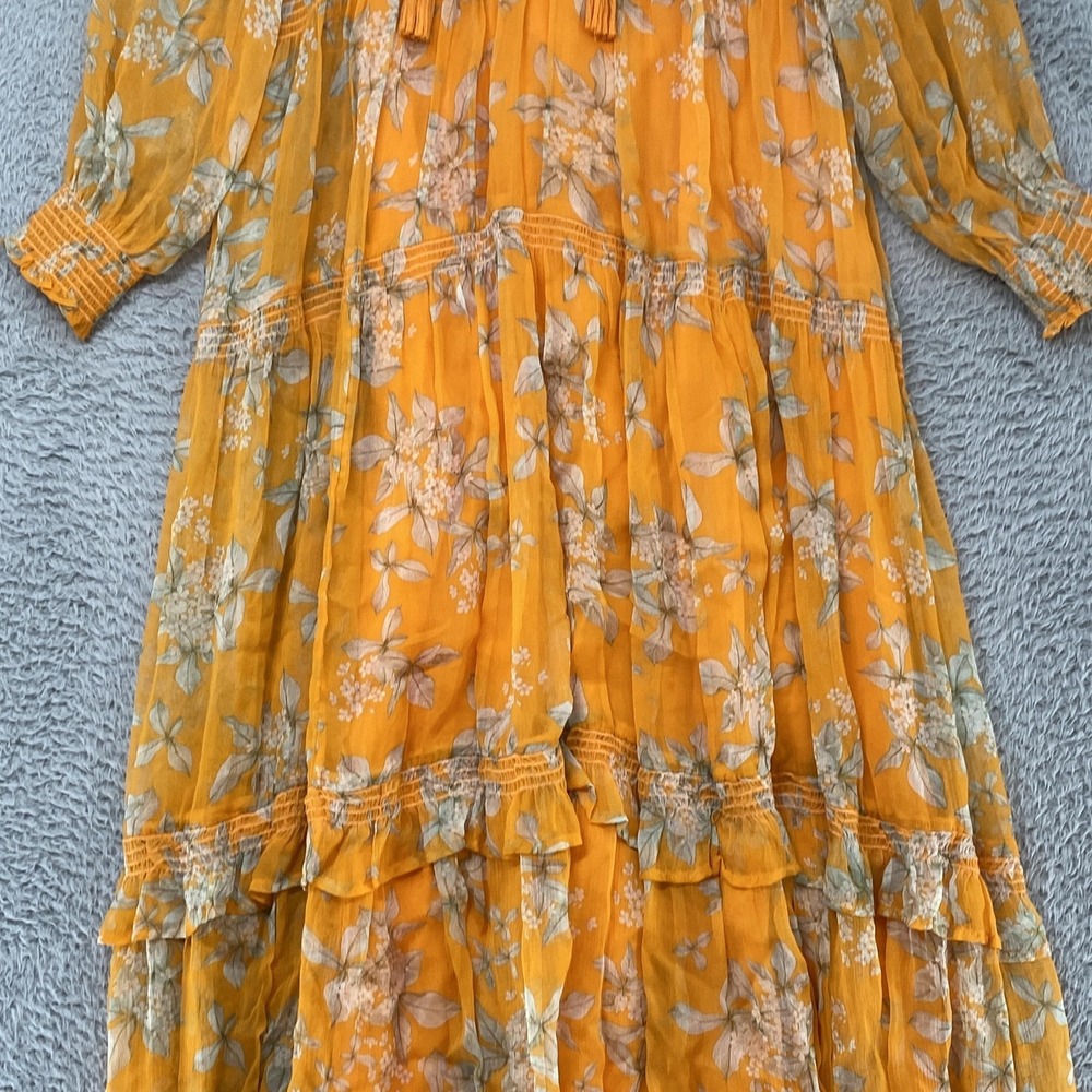 Anthropologie Dress Womens Small Floral Hi-Low‎ Maxi Boho Ruffle Lined Yellow - Picture 3 of 16